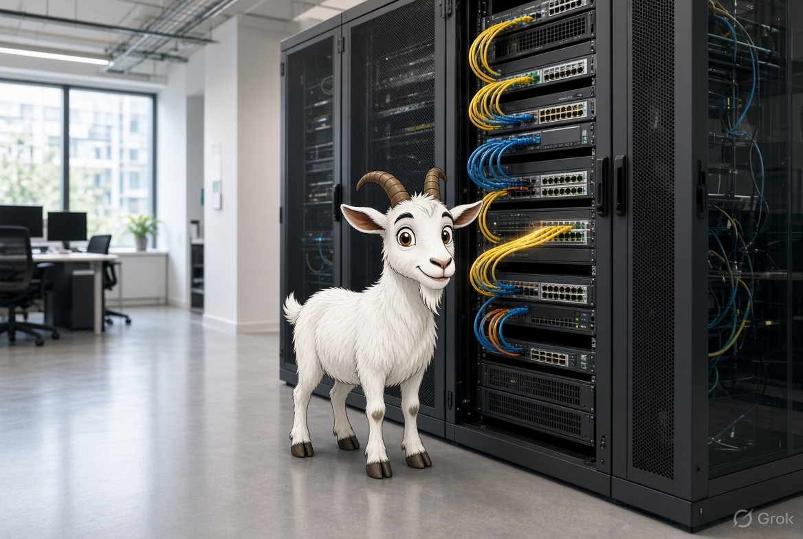 IT GOAT beside business network equipment